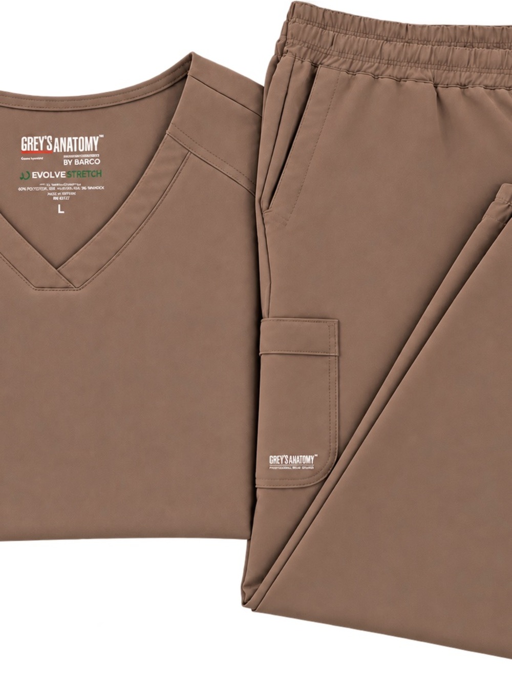 Grey's Anatomy Women's Taupe Brown Cargo Scrub Set